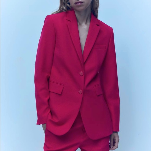 Zara Set - Fuchsia Straight Cut Pocket Blazer & The Low Rise Flare Pants - Picture 9 of 17